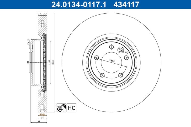 Brake disc Voor Links/Rechts past: LAND ROVER DEFENDER, DISCOVERY V, RANGE ROVER IV, RANGE ROVER SPORT I, RANGE ROVER SPORT II 2.0-5.0 04.09-