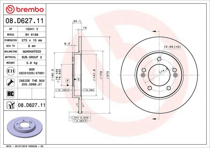 Brake disc Achter Links/Rechts past: HYUNDAI I30  KIA CEED, PROCEED, XCEED 1.0-1.6DH 11.16-