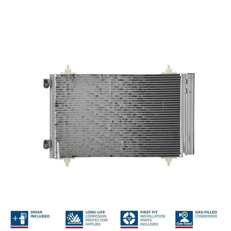 A/C condensator (met droger, (EN) additional fitting elements) past: CITROEN C8, JUMPY II  FIAT SCUDO, ULYSSE  LANCIA PHEDRA  PEUGEOT 807, EXPERT, EXPERT TEPEE  TOYOTA PROACE 1.6D/2.0D 02.06-