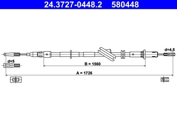 Handremkabel Achter Rechts (1726mm) past: MERCEDES CLS (C219), E T-MODEL (S211), E (VF211), E (W211) 1.8-6.3 03.02-12.10