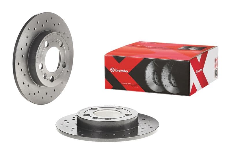 Brake disc, BREMBO Xtra, 1pcs, Drilled, Achter   Links/Rechts, buitendiameter 239 mm, dikte 9 mm, past: AUDI A3, TT  SKODA OCTAVIA I  VW BORA, BORA I, GOLF IV 1.6-3.2 12.96-12.13
