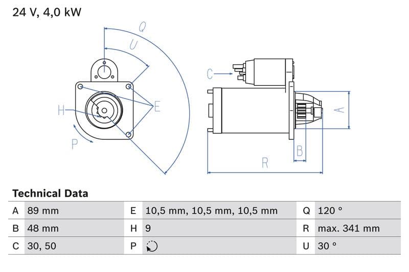 Starter (24V, 4kW, gereviseerd) past: MERCEDES LK/LN2, LP, MK, NG, O 301, O 309, O 402, OH, UNIMOG, T2/L, T2/LN1 ADE364N-OM386.951 09.63-