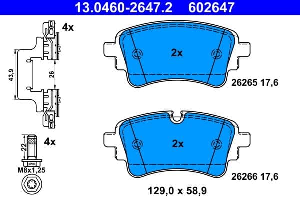 Remblokken set Achter (met extra's  met remklauw geleidingsbouten  voor geventileerde schijven), past: AUDI A4 ALLROAD B9, A4 B9, A5, A6 ALLROAD C8, A6 C8, A7, A8 D5, Q5, Q7 1.4-4.0H 01.15-