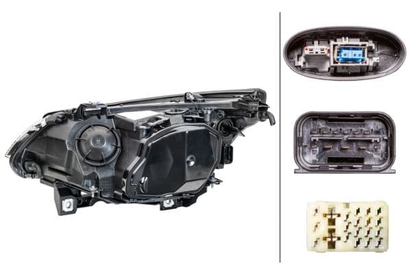 Koplamp Rechts (D1S/H3/H8/PY21W, elektrisch, met motor, met gloeilamp, kleur invoegen: verchroomd, kleur indicator: transparant) past: BMW 5 E60, E61 02.07-12.10