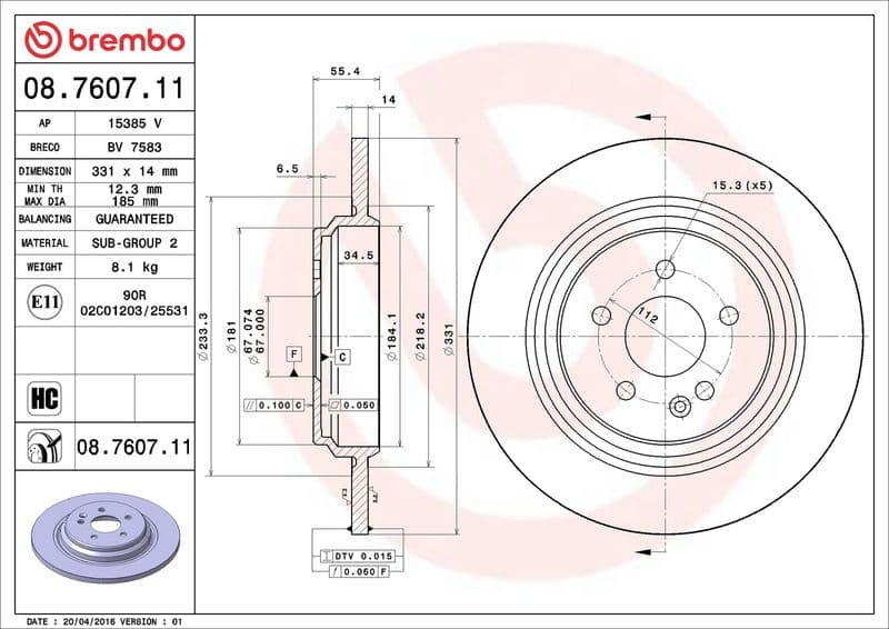 Brake disc Achter Links/Rechts past: MERCEDES M (W163) 2.7D-5.4 02.98-06.05