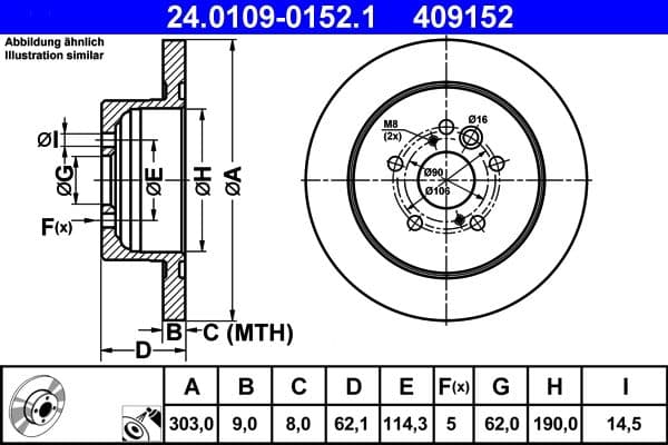 Brake disc Achter Links/Rechts past: BMW 3 (E91)  TOYOTA RAV 4 II 1.8-2.4 05.00-06.12