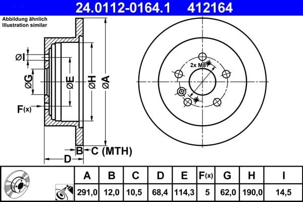Brake disc achter Links/Rechts (291mmx12mm) past: TOYOTA ALPHARD I, AVENSIS VERSO, ISIS, PREVIA II, SIENNA 02.00-08.14