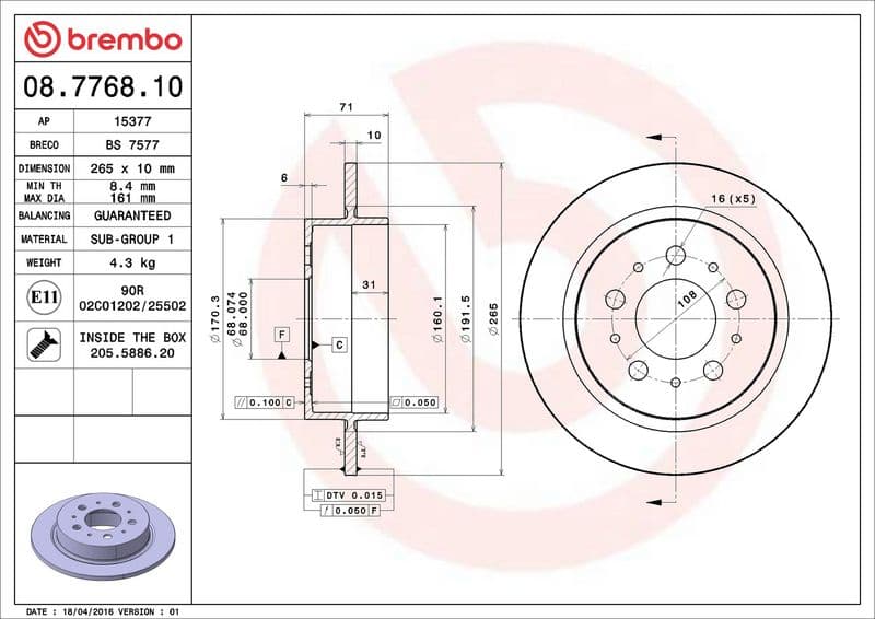 Brake disc Achter Links/Rechts past: VOLVO 780, 940, 940 II, 960, 960 II, S90 I, V90 I 2.0-2.9 04.86-12.98