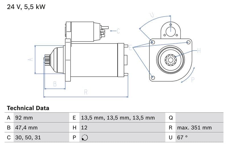 Starter (24V, 5,5kW, gereviseerd) past: VOLVO 8700, 9700, 9900, B12, FH, FH12, FM12 D12A340-DH12E460 01.92-