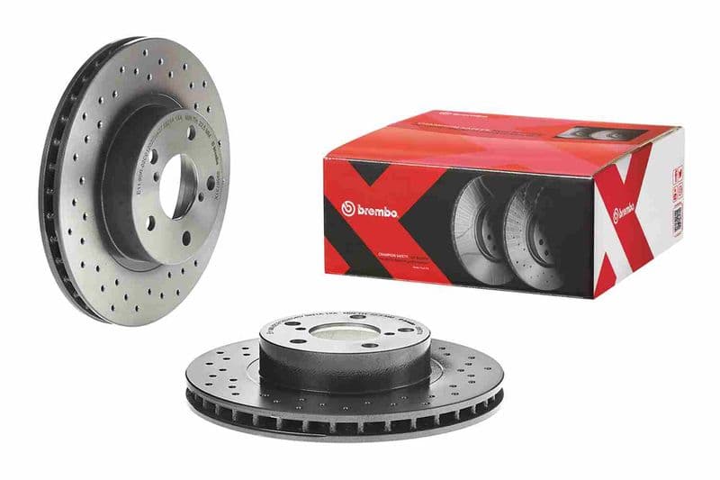 Brake disc, BREMBO Xtra, 1pcs, Drilled, Voor   Links/Rechts, buitendiameter 260 mm, dikte 24 mm, past: SUBARU IMPREZA, LEGACY I, LEGACY II, LEGACY III 1.5-2.2 01.89-
