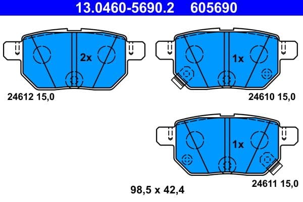Remblokken set Achter , past: GREAT WALL VOLEEX C20R  LEXUS CT  SUBARU TREZIA  SUZUKI BALENO, SWIFT V  TOYOTA AURIS, CARINA V, CELICA, COROLLA, IQ, MATRIX, PRIUS, PRIUS PHV, RACTIS 1.0-1.8H 04.86-