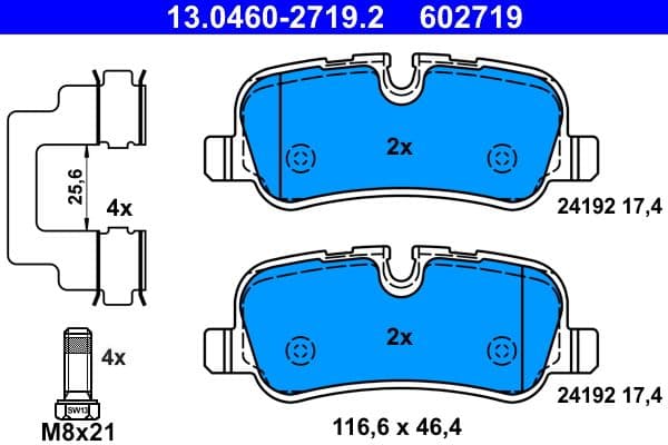 Remblokken set Achter (met extra's  met remklauw geleidingsbouten), past: LAND ROVER DISCOVERY III, DISCOVERY IV, RANGE ROVER III, RANGE ROVER SPORT I 2.7D-5.0 03.02-12.18