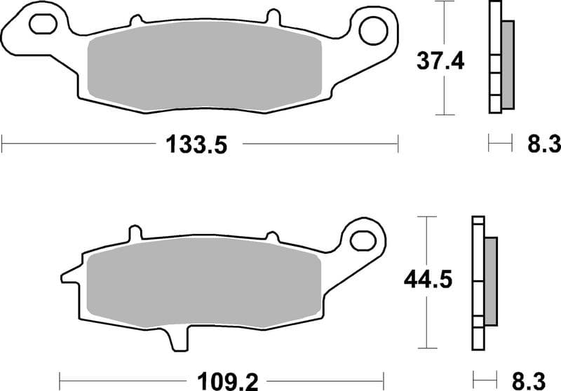 Brake pads Voor, beoogd gebruik: route, materiaal: sinter-LA, 37,4/44,5x133,5x8,3mm past: KAWASAKI ER-6F, ER-6N, GPZ, KLE, VN, W, Z, ZR, ZR-7  SUZUKI DL, GS, GSF, GSX, M, RV, SV 125-2000 1995-2016