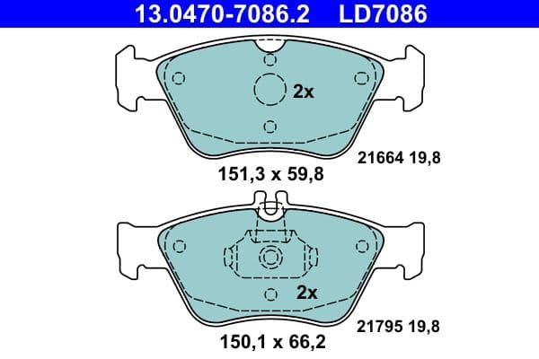 Keramische remblokken Voor , past: MERCEDES C T-MODEL (S202), C (W202), CLK (A208), CLK (C208), E T-MODEL (S210), E (W210), SLK (R170) 2.0-3.0D 05.93-04.04