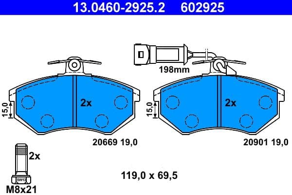 Remblokken set Voor , past: AUDI 100 C3, 200 C3, 80 B3, 80 B4, A4 B5, QUATTRO 1.6-2.6 07.80-09.01