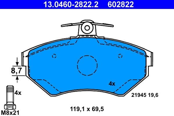Remblokken set Voor (met remklauw geleidingsbouten), past: AUDI A4 B5  VW PASSAT B5, PASSAT B5.5 1.6-1.9DH 11.94-05.05