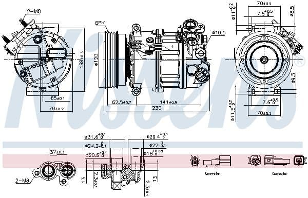 Airconditioning compressor past: VOLVO S60 II, S80 II, S90 II, V40, V60 I, V60 II, V70 III, V90 II, XC60 I, XC70 II, XC90 II 1.5-2.0H 09.13-
