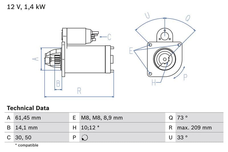Starter (12V, 1,4kW, gereviseerd) past: FORD B-MAX, ECOSPORT, FIESTA V, FIESTA VI, FUSION, TOURNEO COURIER B460, TRANSIT COURIER B460  MAZDA 2 1.0-1.6D 11.01-
