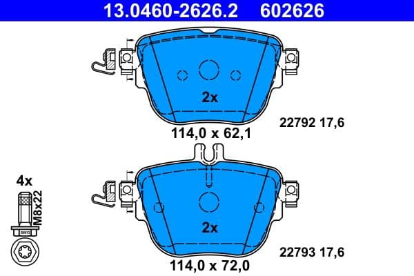 Remblokken set Achter (met remklauw geleidingsbouten), past: MERCEDES CLS (C257), E (A238), E ALL-TERRAIN (S213), E (C238), E T-MODEL (S213), E (W213) 2.0DH-3.0D 01.16-