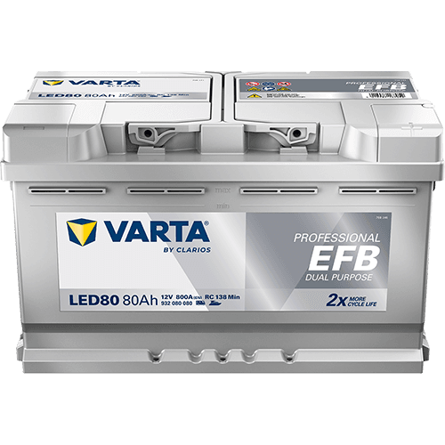 Batterij VARTA 12V 80Ah (EN) PROFESSIONAL DUAL PURPOSE EFB R+ 315x175x190mm, B13 - montageflens 10,5 mm efb/tweeledig doel