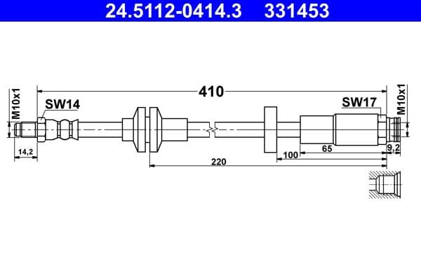 Remleiding/slang flexibel Voor Links/Rechts (lengte 410mm, M10x1) past: ALFA ROMEO GIULIETTA 1.4-2.0D 04.10-12.20
