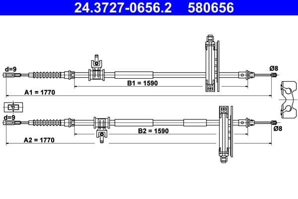 Handremkabel Achter/midden Links/Rechts (1770mm/1770mm) past: FORD FOCUS I 1.4-2.0 08.98-03.05