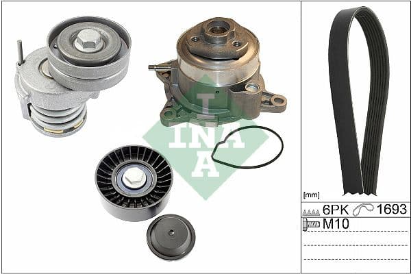 Multi-V-Snaar kit (rollen en waterpomp) (met waterpomp) past: AUDI A1, A3  SEAT ALTEA, ALTEA XL, IBIZA IV, IBIZA IV SC, IBIZA IV ST, LEON, TOLEDO IV  SKODA FABIA II, OCTAVIA II 1.2/1.2LPG 11.08-05.22