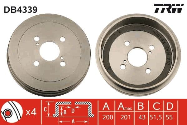 Brake drum Achter past: TOYOTA YARIS 1.0/1.3/1.4D 04.99-09.05