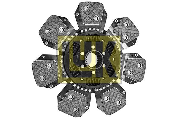 Koppelingsplaat/plaat (350mm  aantal peddels: 7) past: DEUTZ FAHR 115, 130, 150, 170, 610 TIER 3, 620 TIER3  HUERLIMANN 140, 160  LAMBORGHINI R 5.130, R 5.140 EVO, R 5.140 EVO TIER 3, R 5.150
