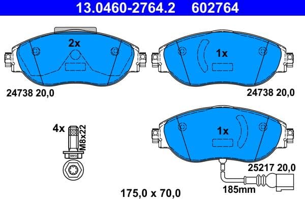 Remblokken set Voor (met remklauw geleidingsbouten), past: SEAT ALHAMBRA, LEON, LEON SC, LEON ST, TARRACO  SKODA KODIAQ I, OCTAVIA III, OCTAVIA IV, SUPERB II, SUPERB III  VW ARTEON 1.0-3.6 02.08-