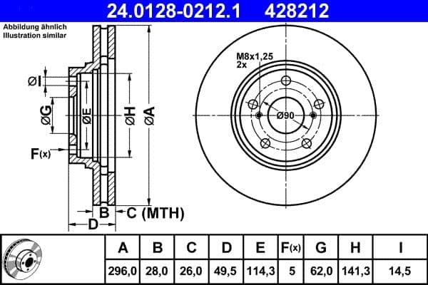 Brake disc voor Links/Rechts (296mmx28mm) past: LEXUS ES, RX  TOYOTA AVALON, CAMRY, SIENNA, SOLARA 09.93-09.12