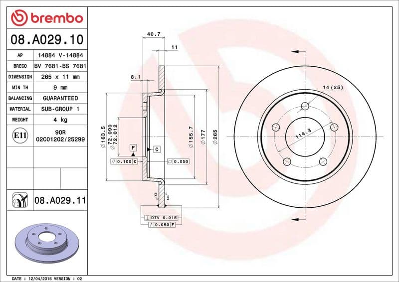 Brake disc Achter Links/Rechts past: MAZDA 3, 5 1.3-2.3 10.03-09.14