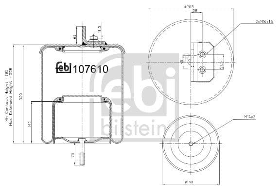 Luchtveringsbalgen Achter (diameter: 190/285mm) past: IVECO EUROSTAR, EUROTECH MH, EUROTECH MP, EUROTECH MT, STRALIS I, STRALIS II 01.92-