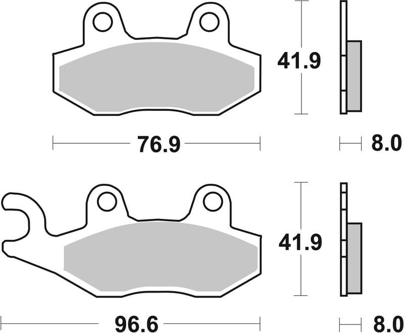 Brake pads Voor, beoogd gebruik: route, materiaal: sinter-SA, 41,9x76,9x8mm past: ATK 250, 260, 406, CROSS, ENDURO  BENELLI CAFFENERO  CAGIVA CANYON, WR  HONDA CA, CMX, NSR 50-1050 1989-2012
