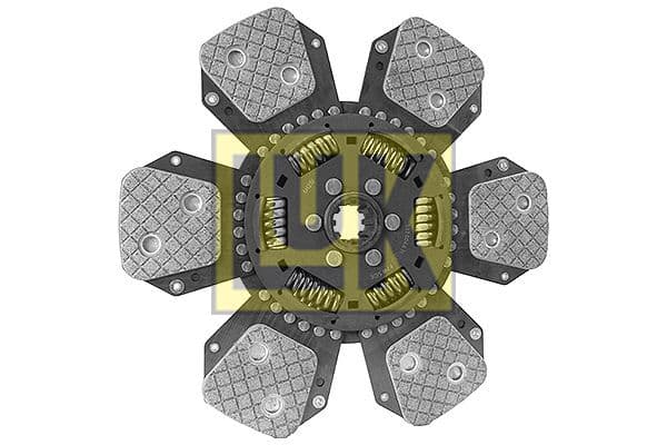 Koppelingsplaat/plaat keramiek (327mm  aantal peddels: 6) past: JOHN DEERE 1641, 2040S, 2140, 2140DT, 2141, 2251, 2251N, 2351, 2355N, 2541, 2555, 2650, 2650F, 2651, 2750 2WD, 2750 4WD, 2755, 2850