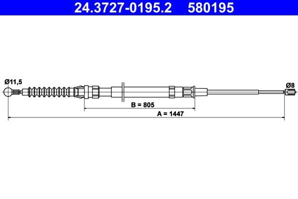 Handremkabel Achter Links/Rechts (1447mm) past: AUDI A3  SEAT ALTEA, ALTEA XL, LEON, TOLEDO III  SKODA OCTAVIA II, YETI  VW EOS, GOLF IV, GOLF PLUS, GOLF PLUS V, GOLF V 1.2-Electric 05.03-12.17